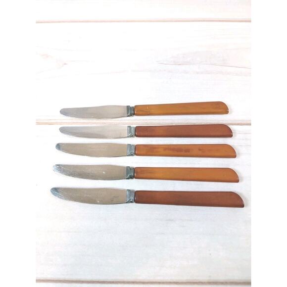 Vintage Washington Forge Dinner Knives With Wood Holder Set Of 5 - Picture 4 of 14